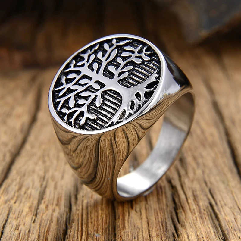 Classic Tree of Lift Signet Ring Gold/Silver Color Stainless Steel Biker Rings Men Viking Amulet Rings Nordic Jewelry Size 7-15