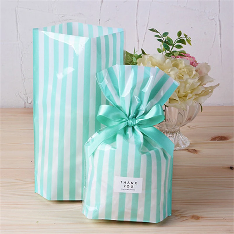 50 Stück 14 x 20 cm gestreifte Taschen für gebackene Kekse, Süßigkeiten, Nougat, Verpackung, Hochzeit, Party, Dekoration, Geschenktüten (ohne Band) – Detail 8