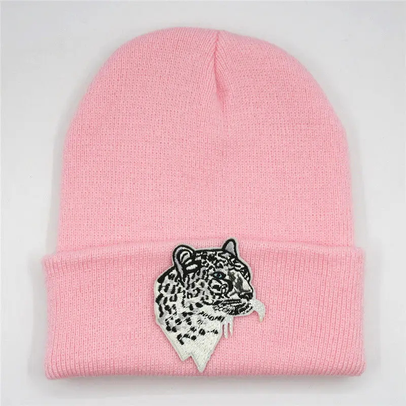 Winter Cotton Leopard Embroidery Thicken Knitted Hat Warm Hat Skullies Cap Beanie Hat for Men and Women 71