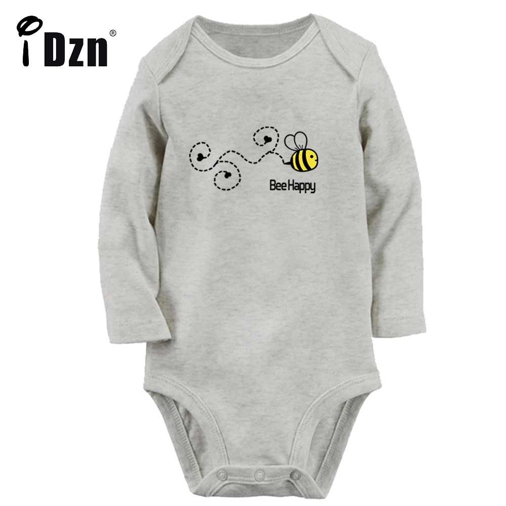 iDzn NEW Bee Be Happy Baby Boys Fun Rompers Baby Girls Cute Bodysuit Infant Long Sleeves Jumpsuit Newborn Soft Clothes