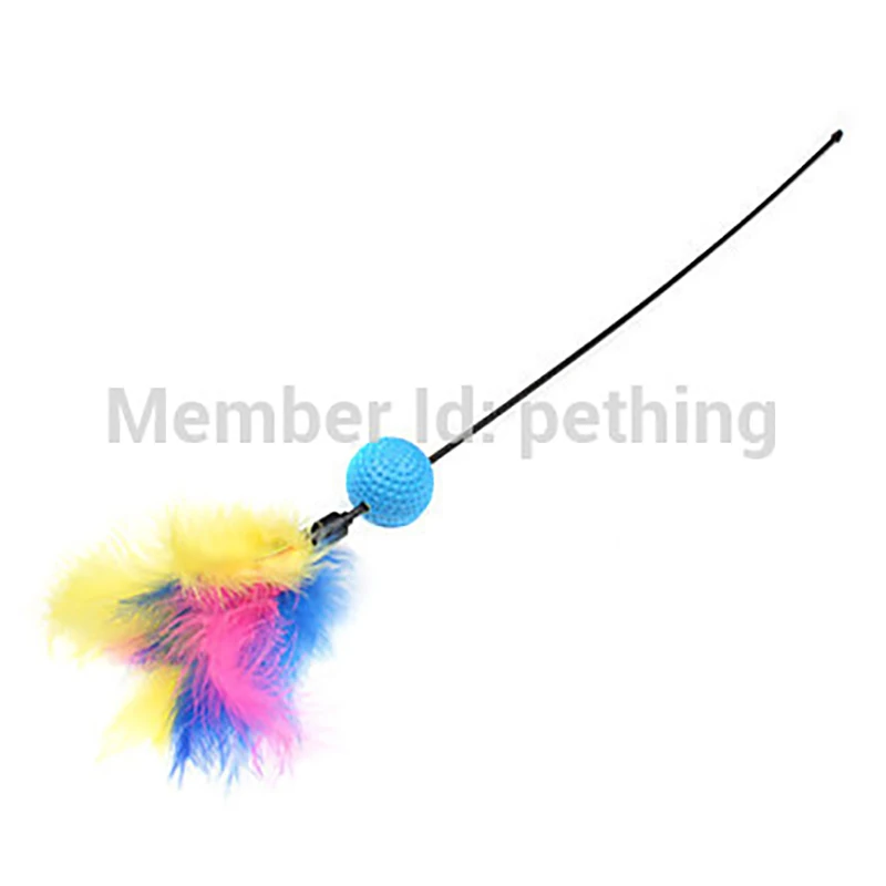 2pc/Lot Funny Pet Puppy Cat Toys Rustle Colorful Design Feather Ball Style Teaser Wand Toy  Pet Toys Cat Tease Toys