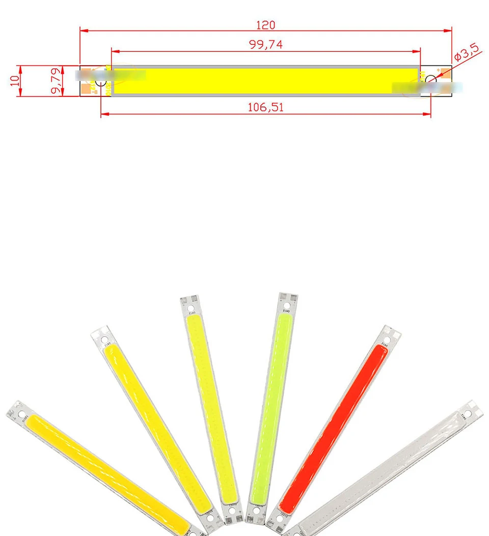 DC 12V LED COB Light Strip Panel Lamp 10W CarVehicle Floodlight Source Bulbs 5 Colors For DIY Lighting 120mm x 9mm