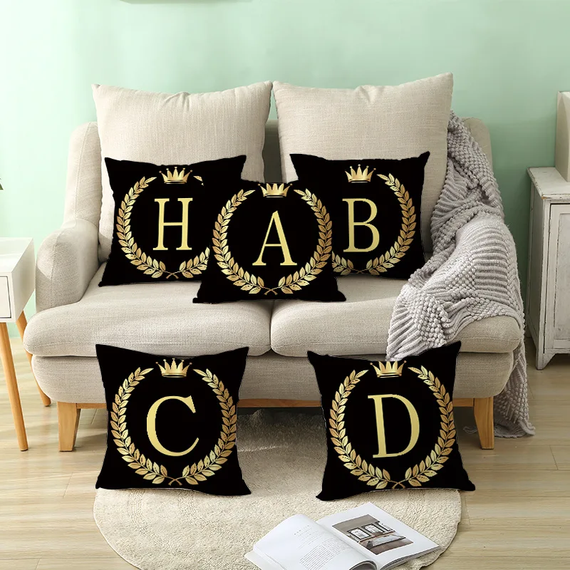 2021 Black Gold Letter Peach Skin Pillowcase Crown Sofa Cushion Cover Customized Amazon Explosive Household Items