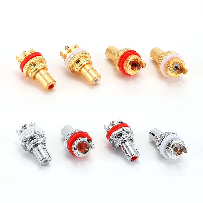 AVSSZ Jack RCA Female Socket Gold Rhodium Plated Plug Connector Fever Audio Amplifiers DVD Receptacle with Red White PVC Gasket