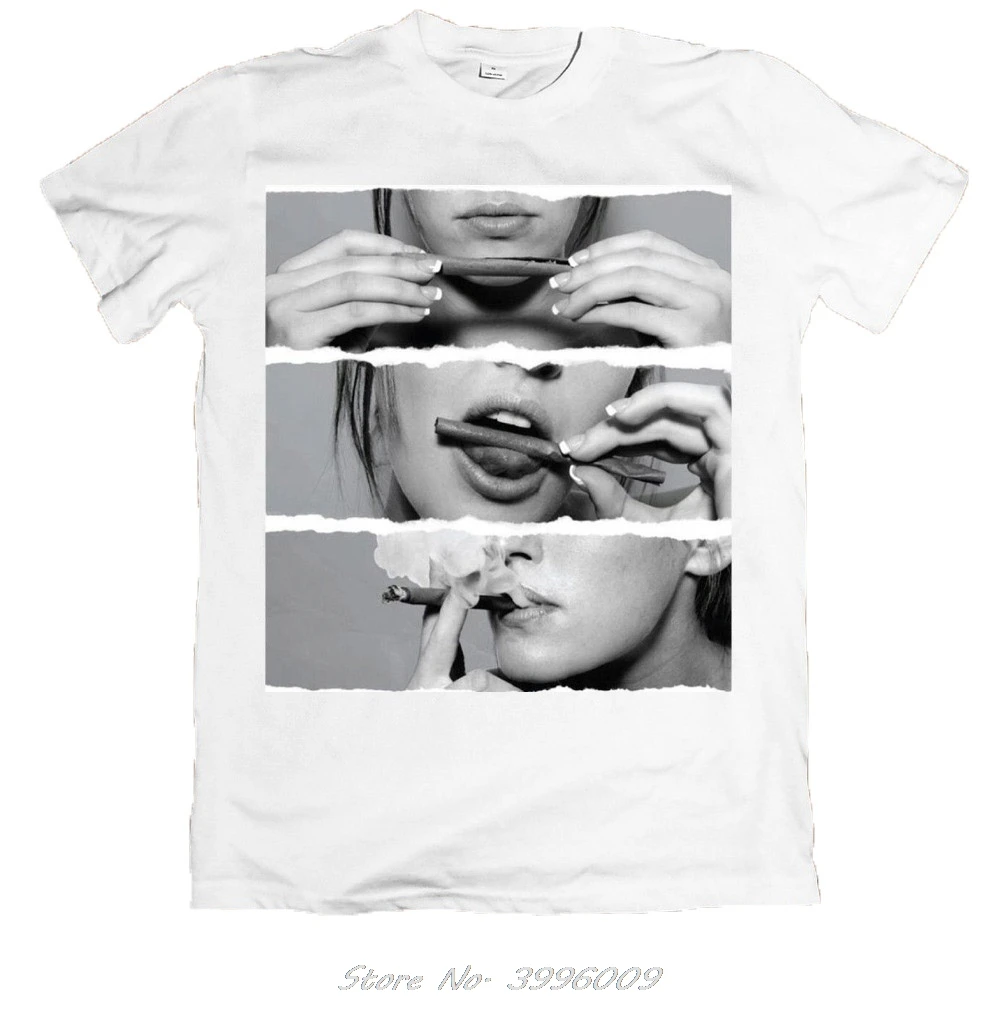 Men T Shirt  Summer Male O-Neck Sexy Girl Rolling Blunt Weed & Smoke Unisex T-Shirt Shirt Printing Tees Streetwear