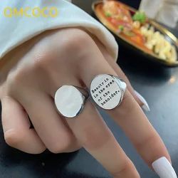 QMCOCO Korean Silver Color Ring Woman Simple Personality Wide Oval Smooth English Letter Student Exquisite Index Finger Ring