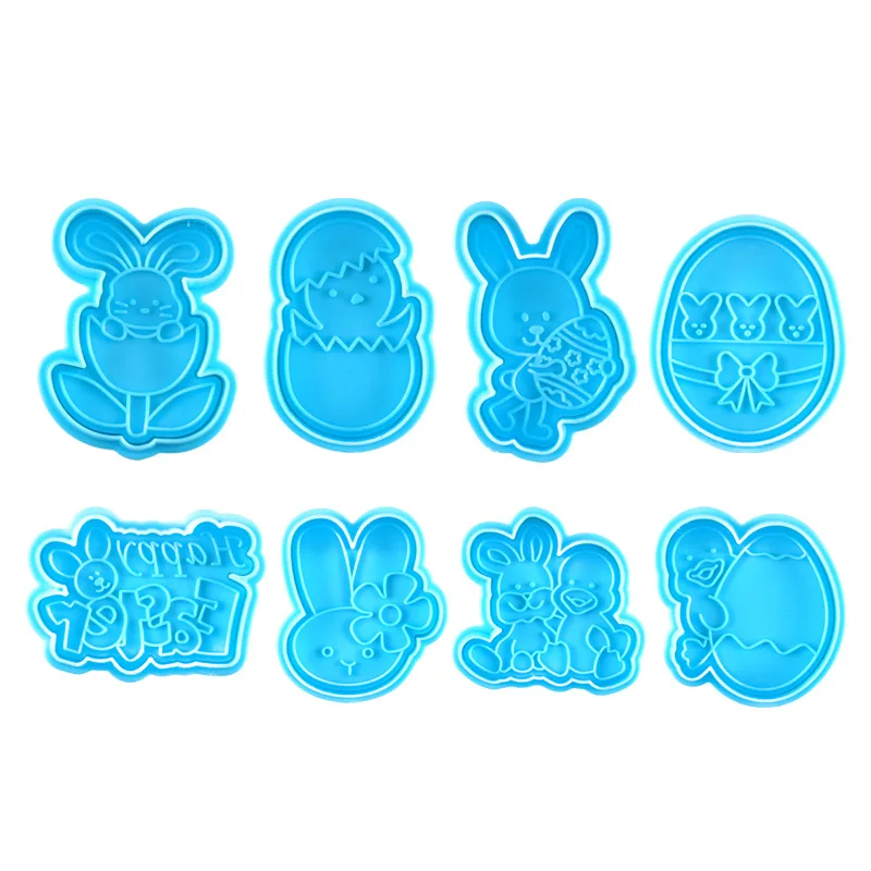 4Pcs/set New Rabbit Festival Series Plastic Spring Biscuit Mold DIY Kitchen Cake Decorating Tools Cookie Cutter Stamp