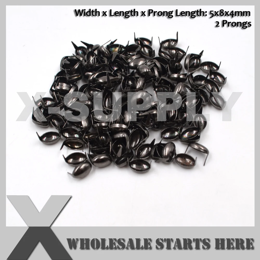 5x8mm Oval Black Nickel Prong Studs With 2 Prongs for Leather Craft Bag Shoe Clothing