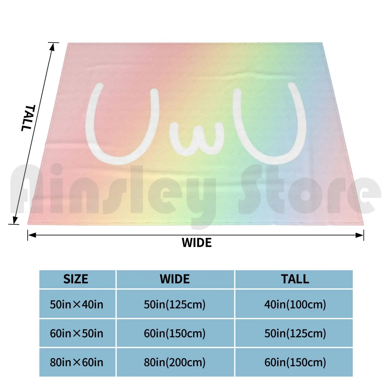 Uwu Pastel Rainbow Blanket For Sofa Bed Travel Uwu Kawaii Face Sugoi Pink Rainbow Pastel Japanese Cute