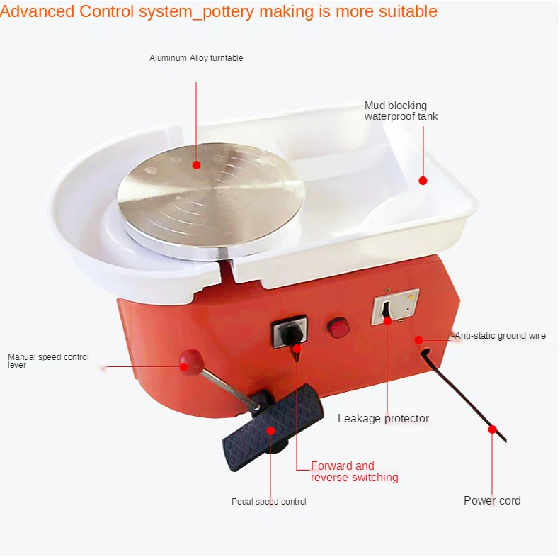 Pottery Forming Machine 25cm 350W Ceramic Pottery Wheel with Adjustable Feet Lever Pedal  Art Craft