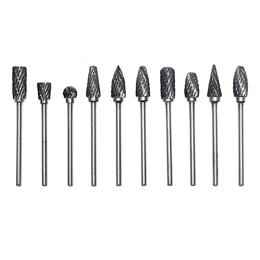 2.35mm / 3mm Shank 10 Sets Of Tungsten Carbide Rotary Files Woodworking Milling Cutters for Wood Working Engraving