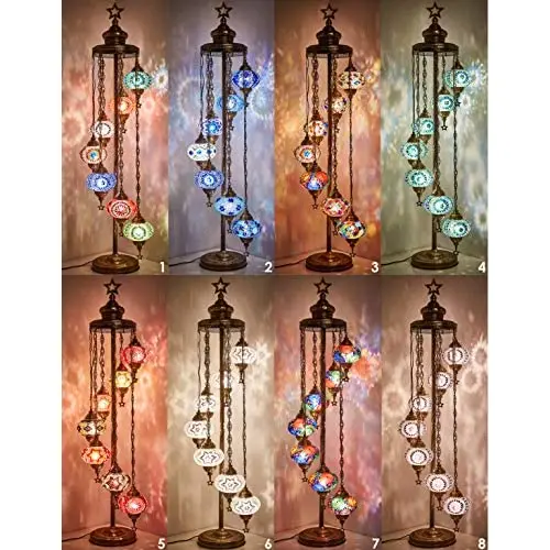 

LaModaHome - 7 Big Globes English Moroccan Mosaic Floor Lamp Light, bohemian Boho Tiffany Mosaic Floor Lamp with North American