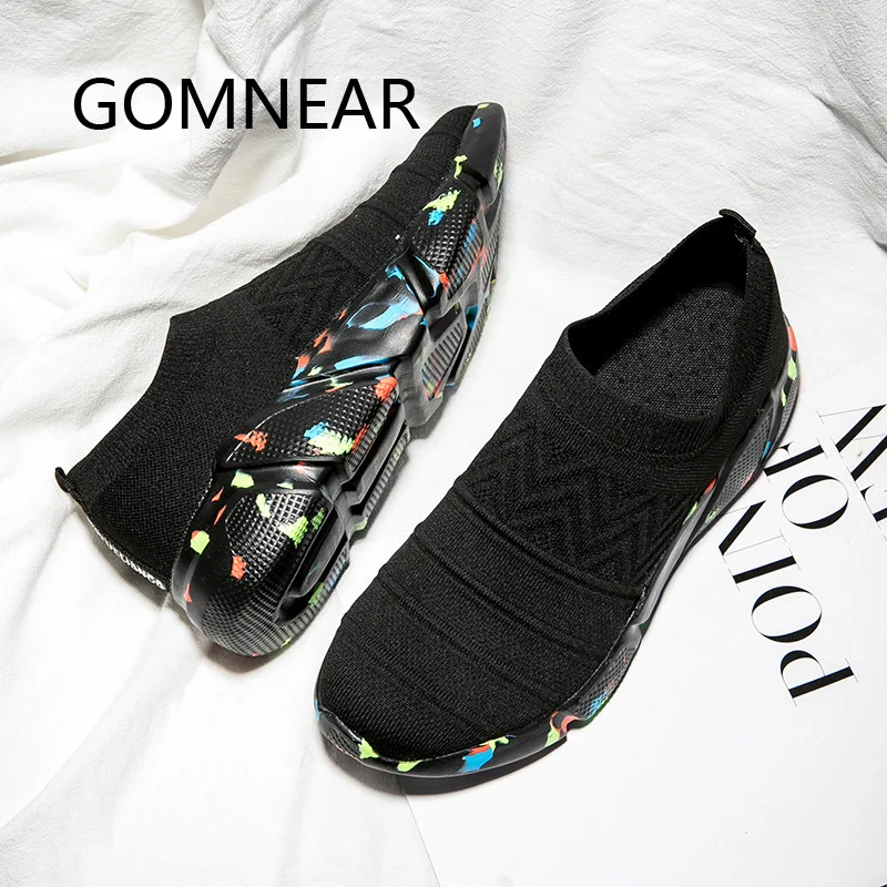 GOMNEAR 2020 FASHION Women Walking Shoes Sock Sneakers Black Mesh Casual Shoes Ladies Slip On Sport Shoes Running Tenis Feminino