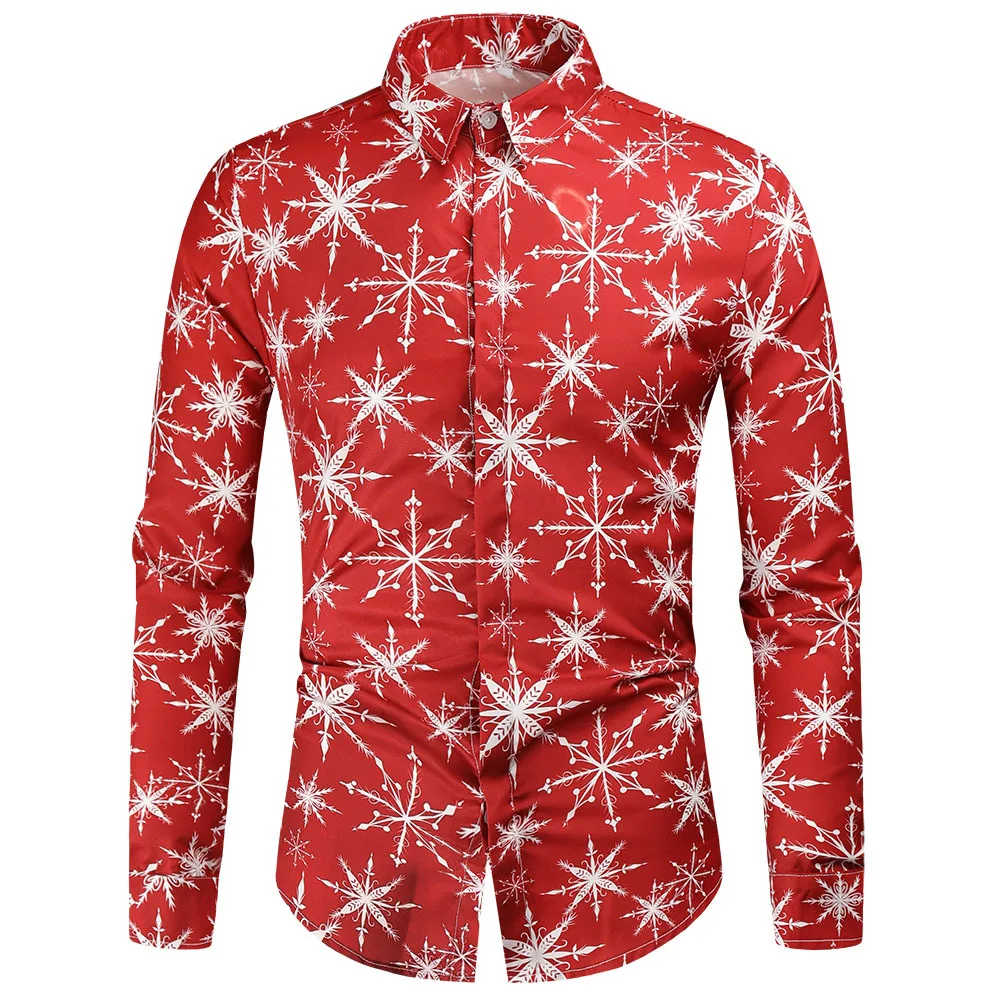 

Snow Print Christmas Shirt Men 2022 Brand Slim Fit Long Sleeve Mens Dress Shirts Streetwear Casual Shirt Male Party Clothing 4XL