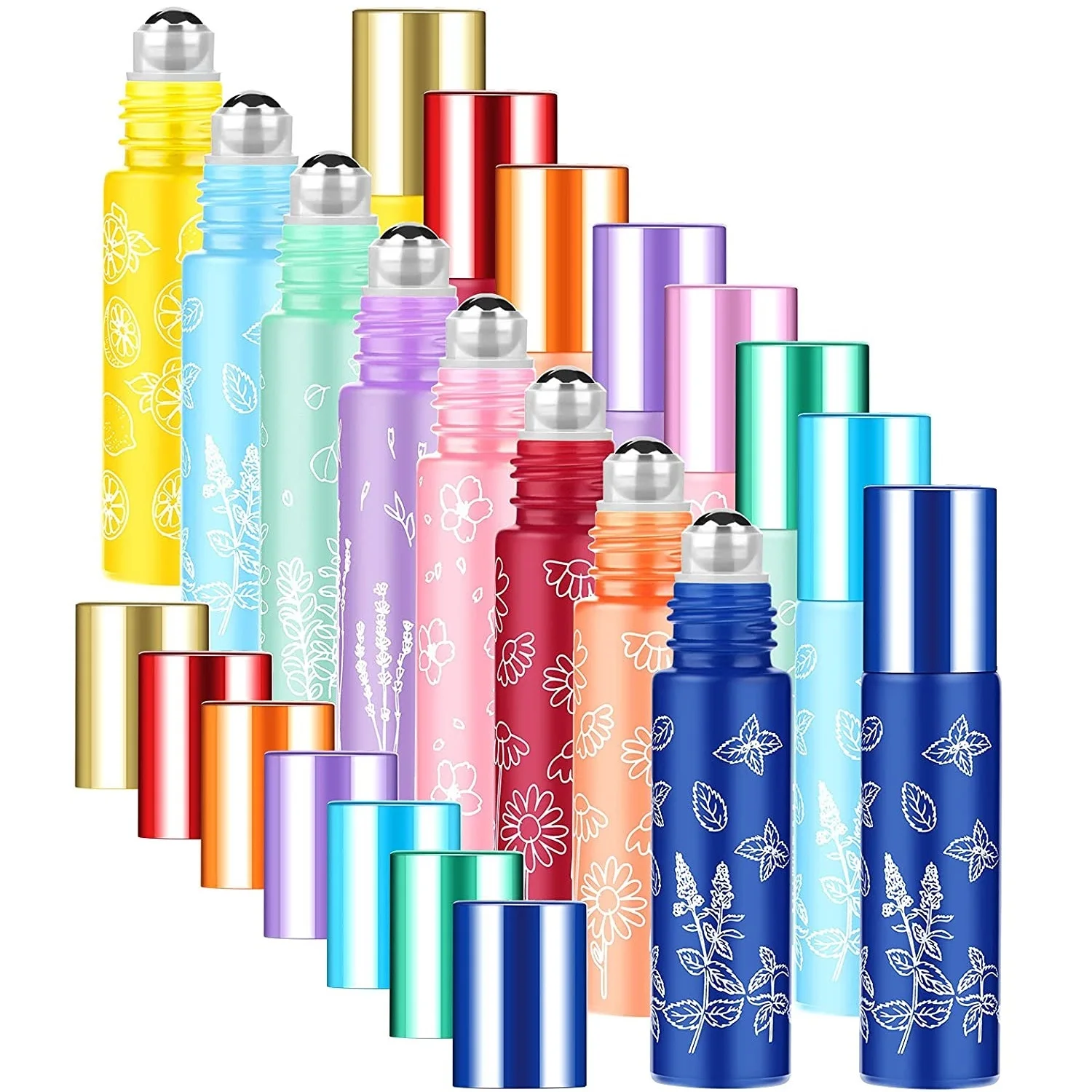 

120PCS 10ml Essential Oil Roller Bottles Portable Refillable Colorful Frosted Perfume Sample Bottles DIY Empty Containers