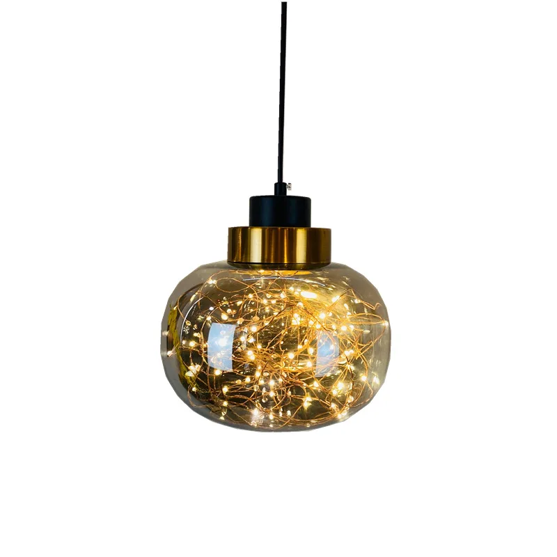 

Nordic Modern Minimalist Metallic Pendant Lamp LED Gypsophila Glass Pendant Lights for Kitchen Dining Bedside Bedroom Aisle Bar