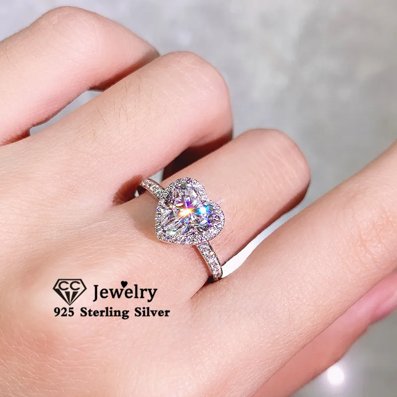 CC Wedding Rings For Women Silver Color Heart Cubic Zirconia Bridal Propose Engagement Ring Anel Lover Fine Jewelry CC829