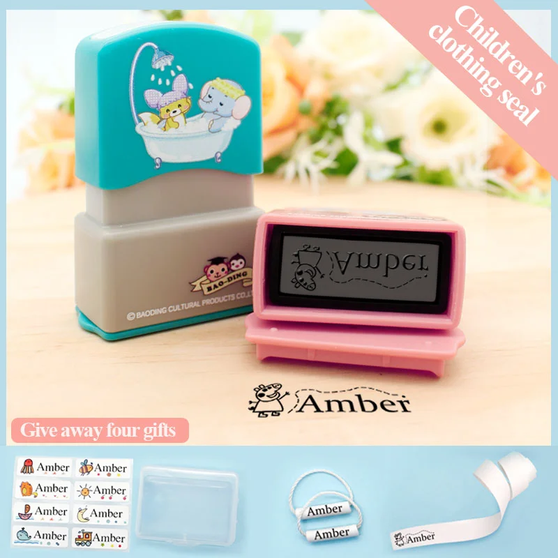 Custom DIY Name Stamps Toy Baby Student teacher  Clothes Chapter Water Wash Not Faded personalized stamp