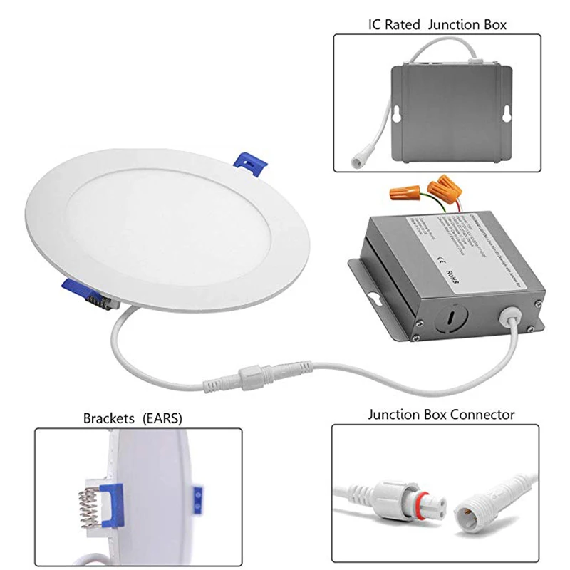 QLTEG 20pcs LED downlights 3W 6W 9W 12W 15W 18W 24W IC Rated LED Recessed Low Profile Slim Round Panel Light with Junction Box