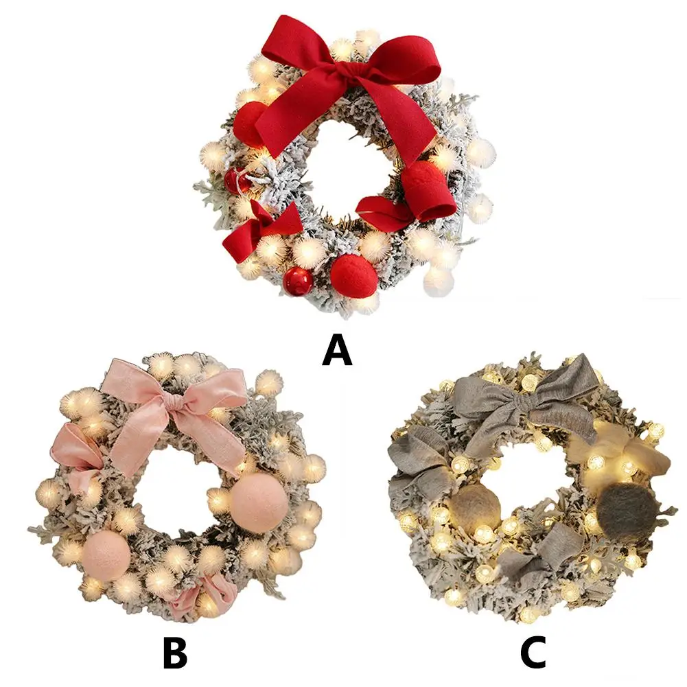 Christmas Artificial Rattan Flower Wreath Door Hanging Wreath Wall Decoration With String Light For Home Festival Party