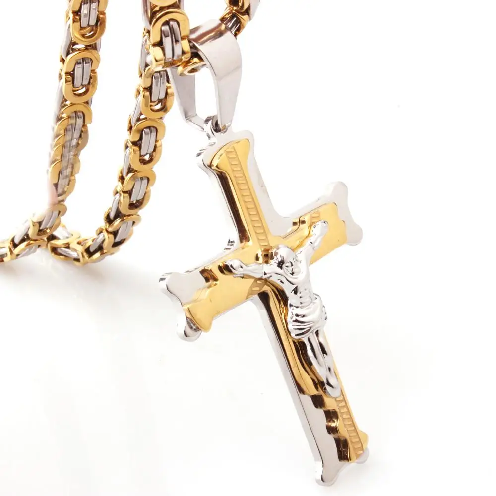 6mm Byzantine Chain Necklace Golden Pendant Stainless Steel Men Necklaces 18