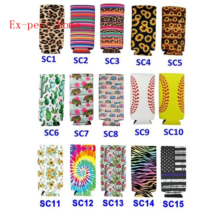 

Slim Can Beer Insulators Premium Neoprene Beverage Cooler Collapsible Cola Soda Bottle Cactus Leopard Can Sleeve