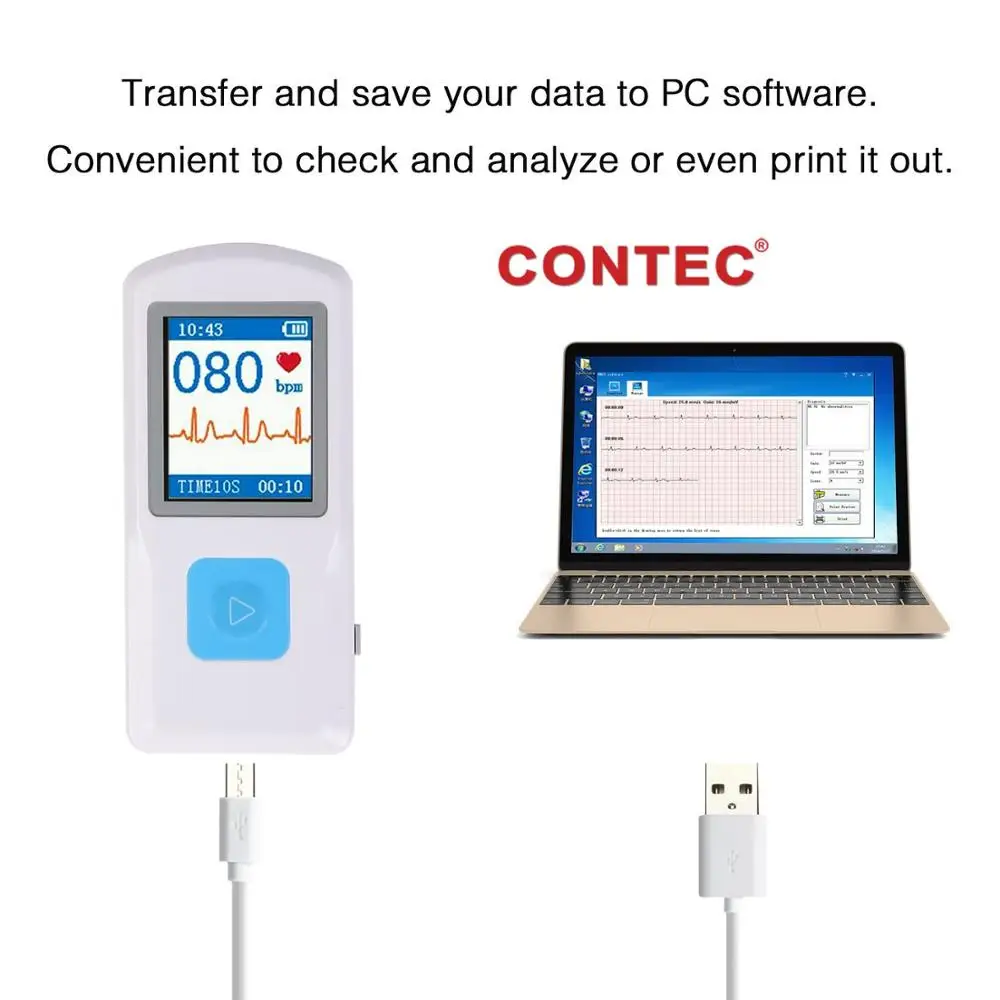 CONTEC PM10 Bluetooth Handheld Portable ECG EKG Machine Heart Beat Monitor LCD USB Software