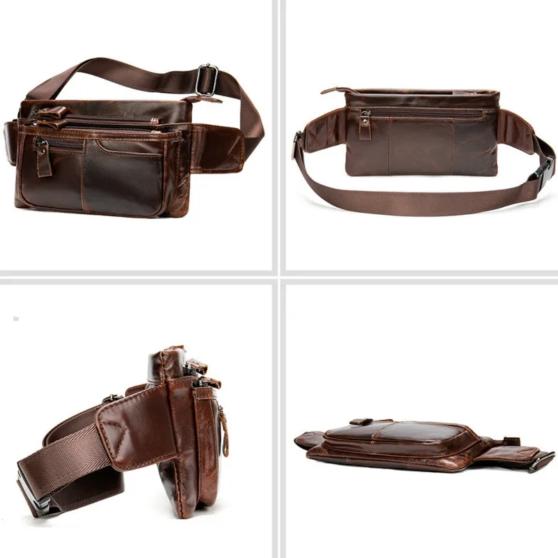 Casual Men Waist Bags Genuine Leather Belt Bag Men Fanny Pack Fashion Men\'s Waist Pack Money Belt Hip Bag Belts Pouch Bag