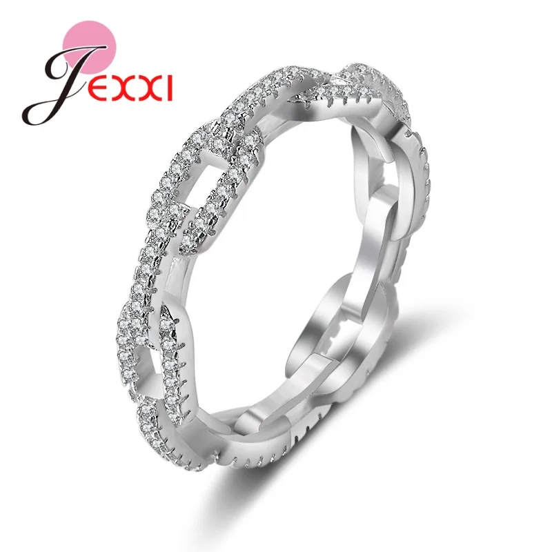 Jexxi 925 Sliver Color Punk Cuba Chain Rings For Men Women Rhinestone Hip Hop Jewelry Iced Out Cuban Street Ring