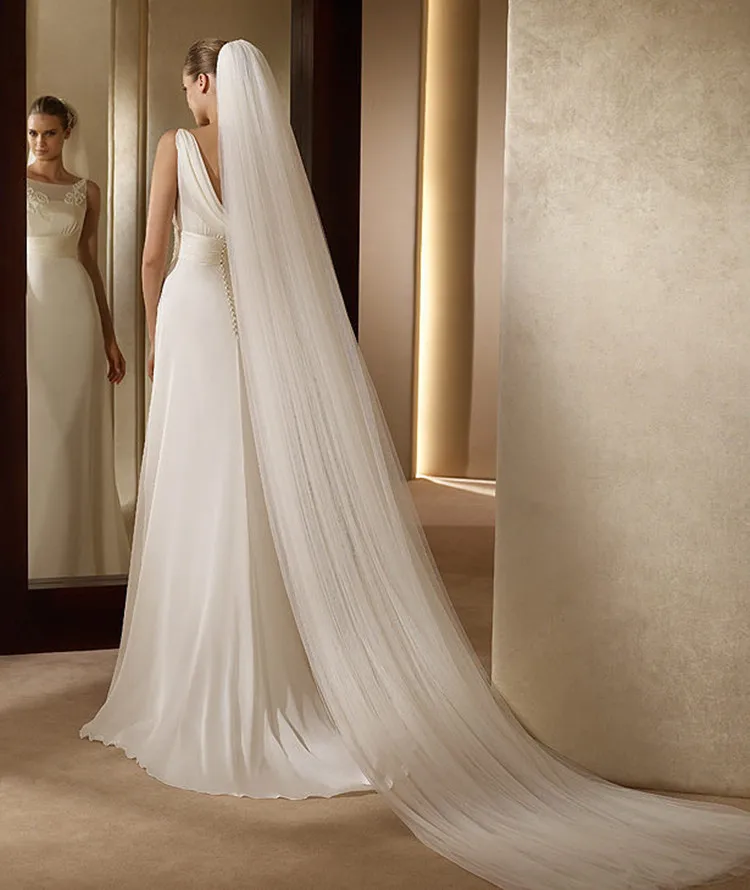 Elegante Hochzeit Zubehör 3 Meter 2 Schicht Hochzeit Schleier Weiß Elfenbein Einfache Braut Schleier Mit Kamm Hochzeit Schleier Heißer Verkauf