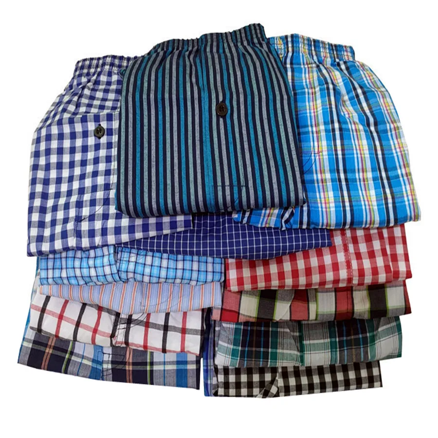 10pcs/Lot Boxer Men Underpants Plaid Underwear Man Cotton Loose Woven Men\'s Family Panties Comfort Male Shorts Boxers For Men