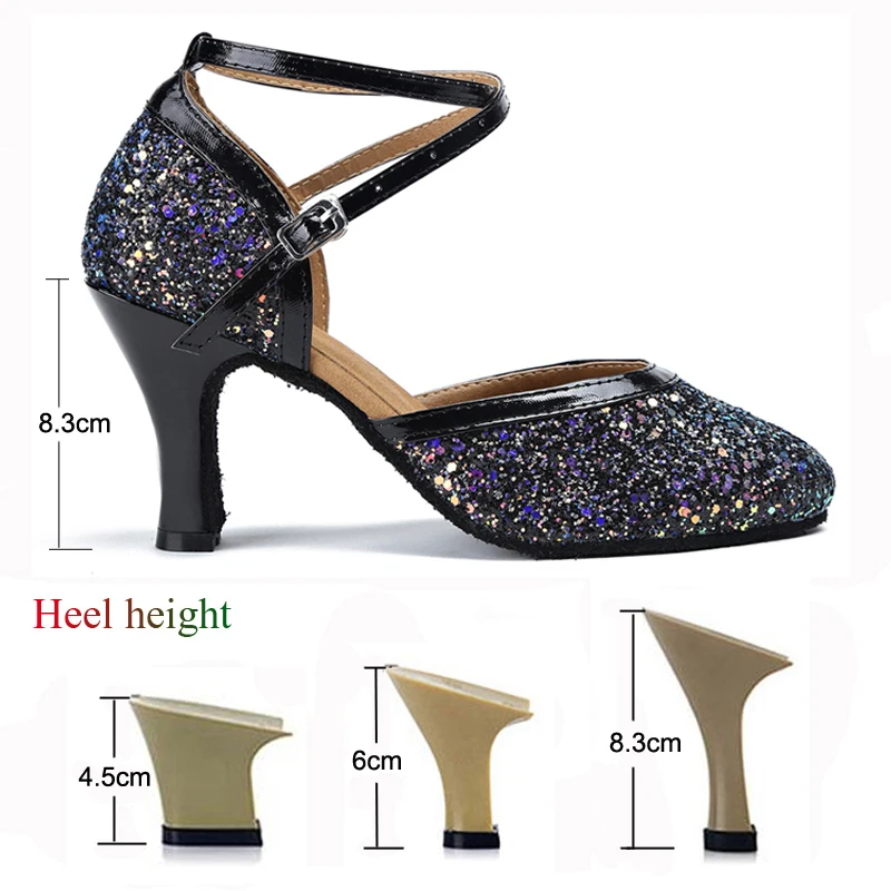 RUIYU frauen Latin Dance Schuhe Erwachsene Weiche Tango Salsa Sport Dance Schuhe Mode Pailletten Schwarz und Weiß