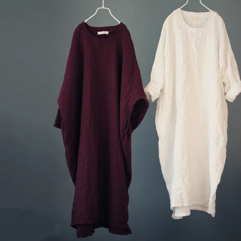 NINI WONDERLAND Autumn Cotton Loose Robe Dress Spring Women Long Sleeve Casual Big Size Dress 2023 Vintage Red Dresses White