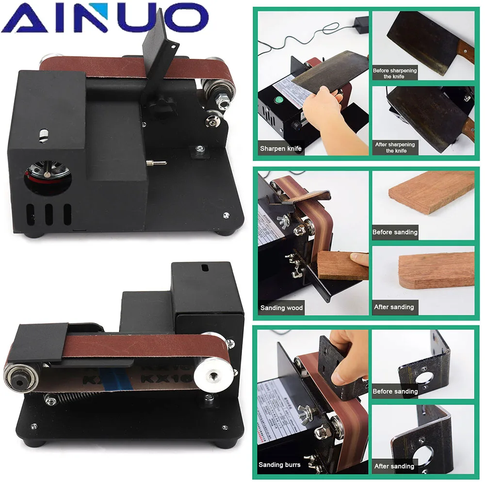 Multifunctional Grinder Mini Electric Belt Sander DIY Polishing Grinding Machine Cutter Edges Sharpener 7-Speed Adjustment Edges