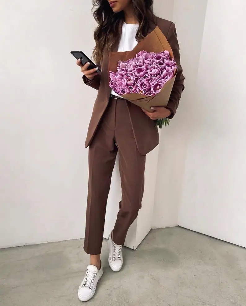 Fashion Women Suits Classic Streetwear One Button Custom Made Blazer Casual Daily Wear Young Girl 2 Pieces Pants Jacket