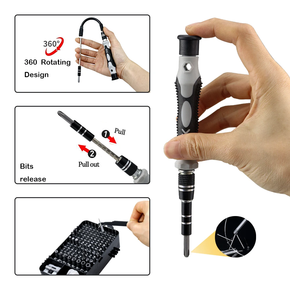 Multi Screwdriver Set With 115 Precision Bits 135 in 1 S2 Screwdriver Set Hand Tool Kit For Computer PC Mobile Phone Repair Tool