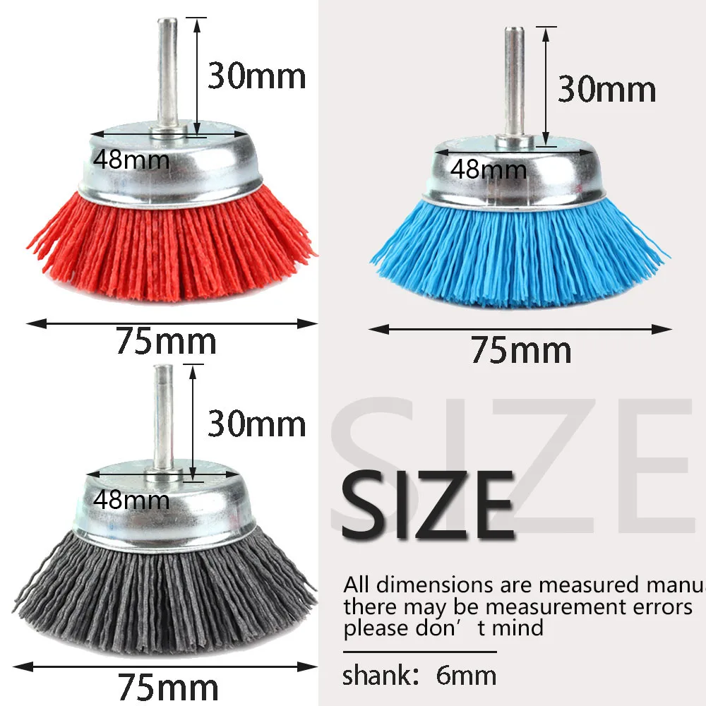 1/3Pcs 75mm spazzola a tazza in Nylon spazzola a filo abrasivo per trapano Dremel utensile rotante lucidatura del legno sbavatura pulizia 1/4 "gambo