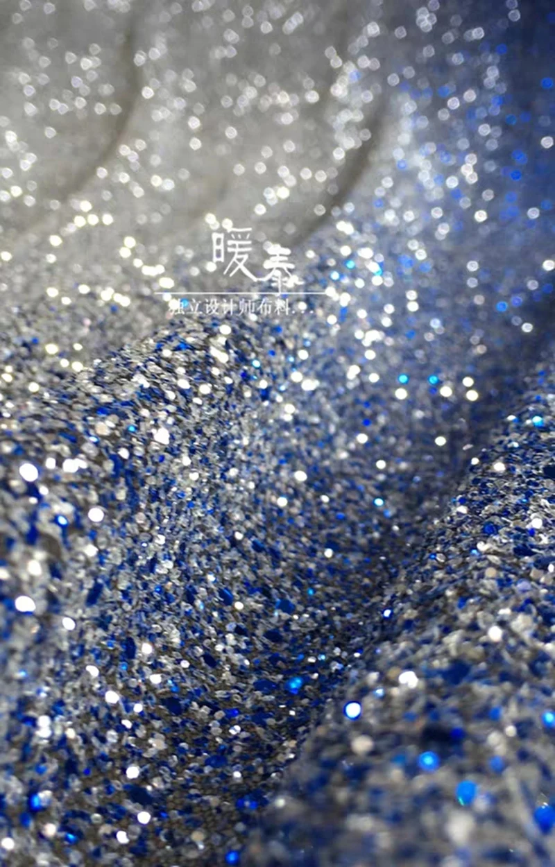 Glitter Bronzing Tulle Fabric Sparkle Sequins Blue Gradient Gold Silver DIY Decor Stage Dress Skirts Clothes Designer Fabric