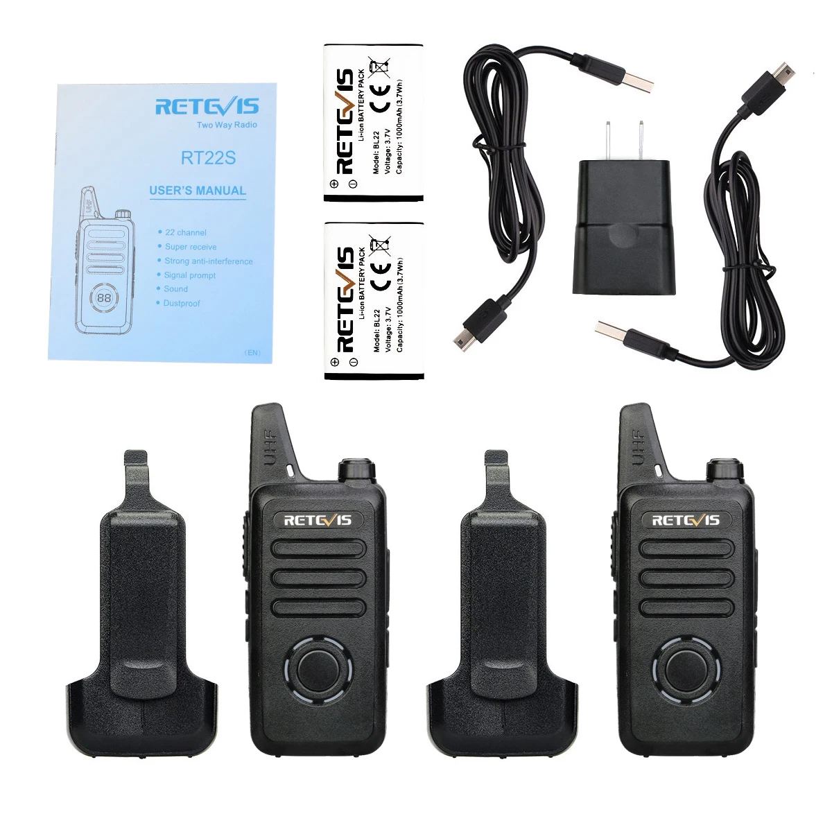 RETEVIS RT22S Handsfree Walkie Talkie 2pcs RT22 Upgrade VOX Hidden Display Two-way Radio Transceiver Walkie-talkies Travel/Camp