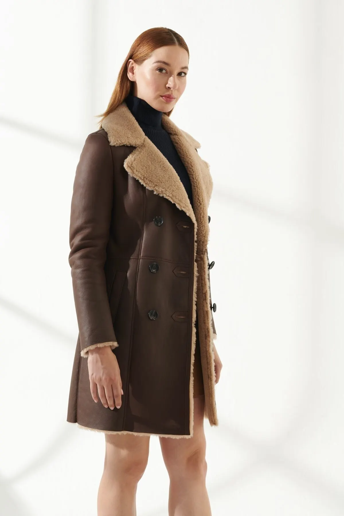 Veste d'hiver en cuir de mouton véritable pour femme, Parka longue en daim, chaude et imperméable, avec fourrure, produit turkiyed, marron