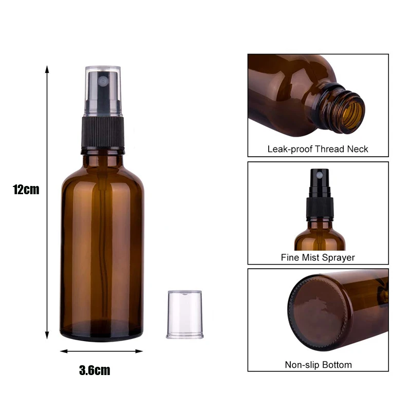 4 pçs 50ml âmbar garrafa de spray de vidro névoa fina pulverizador aromaterapia perfume atomizador recipiente cosmético dispensador de óleo essencial