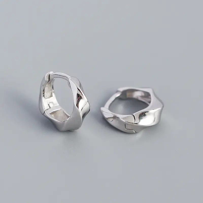 WANTME 925 Sterling Silver Minimalism Glossy Huggies Earrings for Women Bohemian Twisted Goth Hoop Earring Punk Piercing Jewelry - Image 7