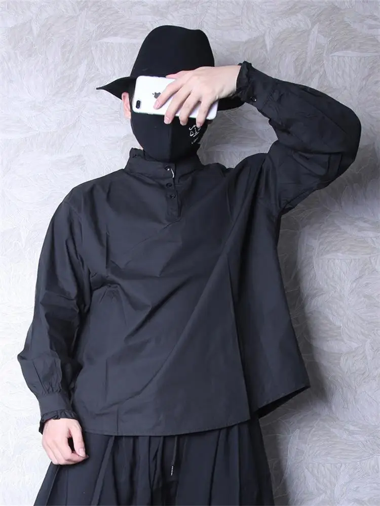

Men's Long Sleeve Shirt Autumn New Dark Lotus Leaf Stand Collar Personality Palace Style Design Fashion Trend Versatile Shirt