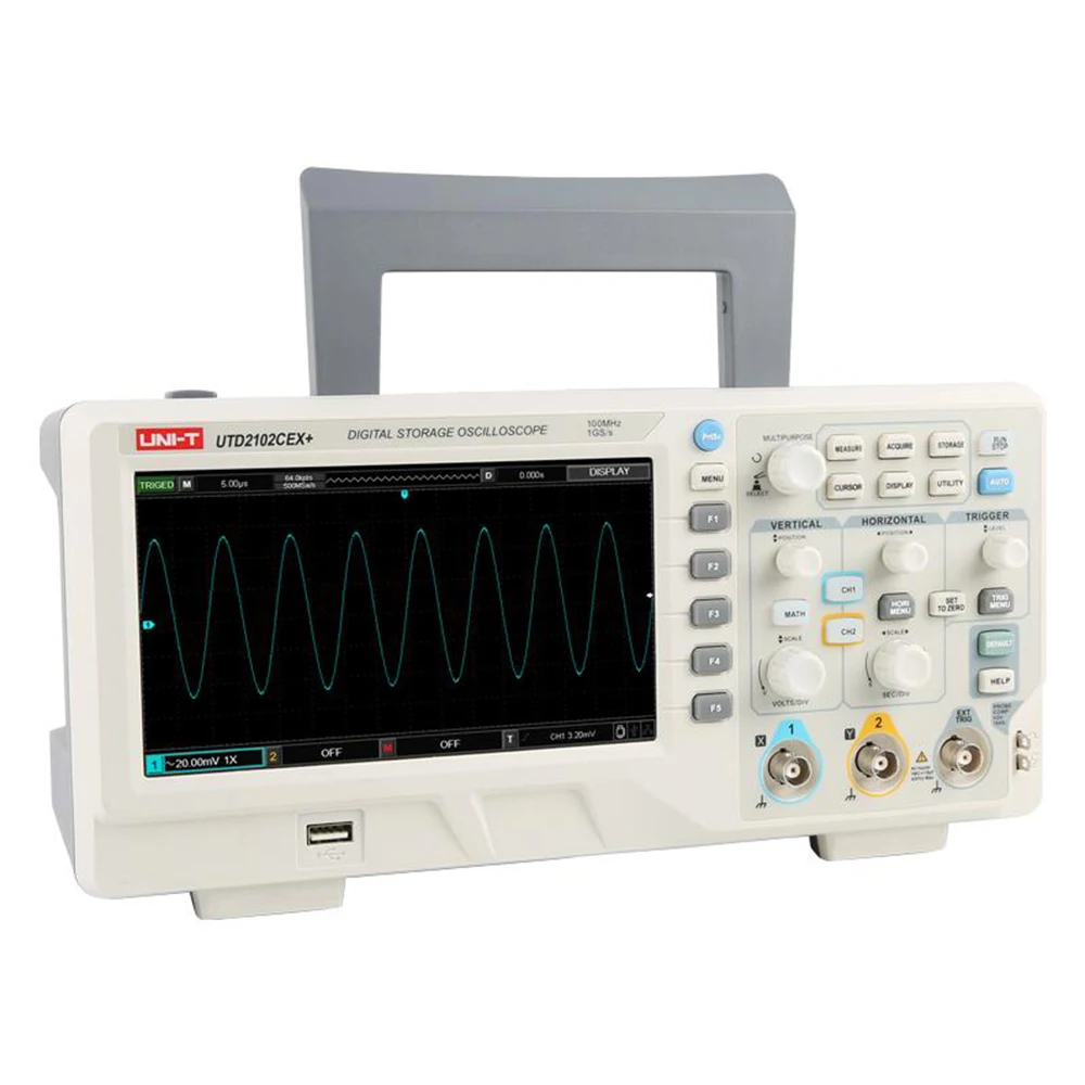 UNI-T UTD2102CEX цифровой запоминающий осциллограф 7 дюймов ЖК-дисплей Широкоэкранный Дисплей 800*480 Разрешение 2CH 100 МГц Scopemeter usb-накопитель