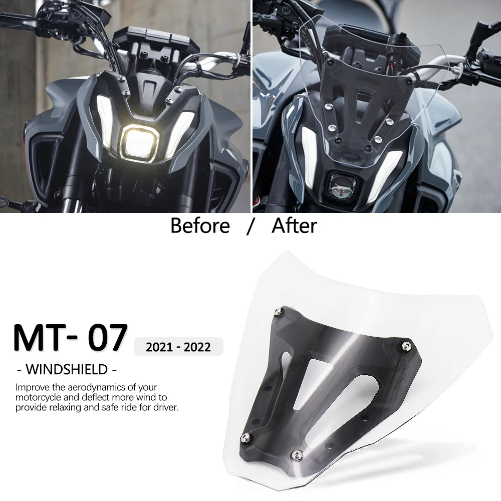 

NEW Motorcycle Front Screen Sport WindScreen Windshield Air Wind Deflector + Bracket For YAMAHA MT-07 MT 07 MT07 2021 2022