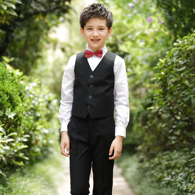 Flower Boys Formal Wedding Suit Brand student campus Dress Gentleman School Kids Vest Shirt Pant Bowtie 4Pcs ceremony Costume