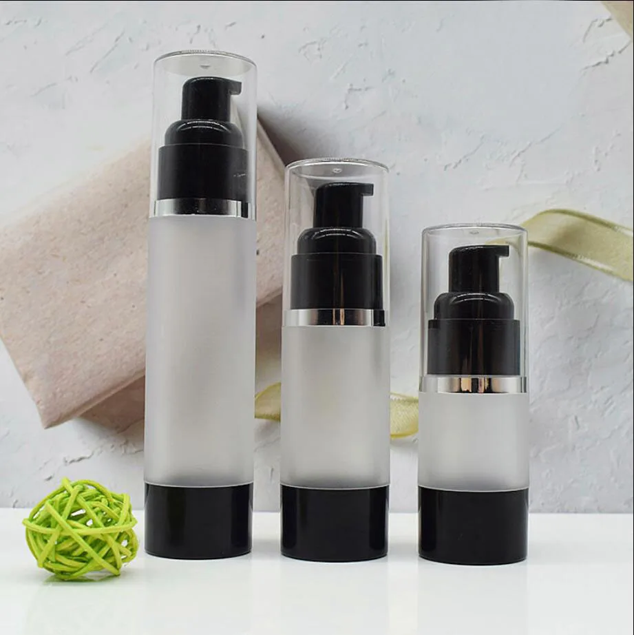 50ML frosted black plastic airless bottle silver line lotion/emulsion/serum/liquid foundation/whitening essence cosmetic packing