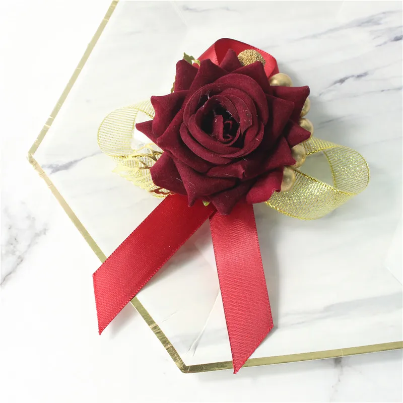 Yo Cho Boutonniere Bruidsmeisje Wedding Pols Corsage Zijden Rose Meisje Bruiloft Armband Vrouwen Hand Bloem Bruiloft Gasten Accessoires