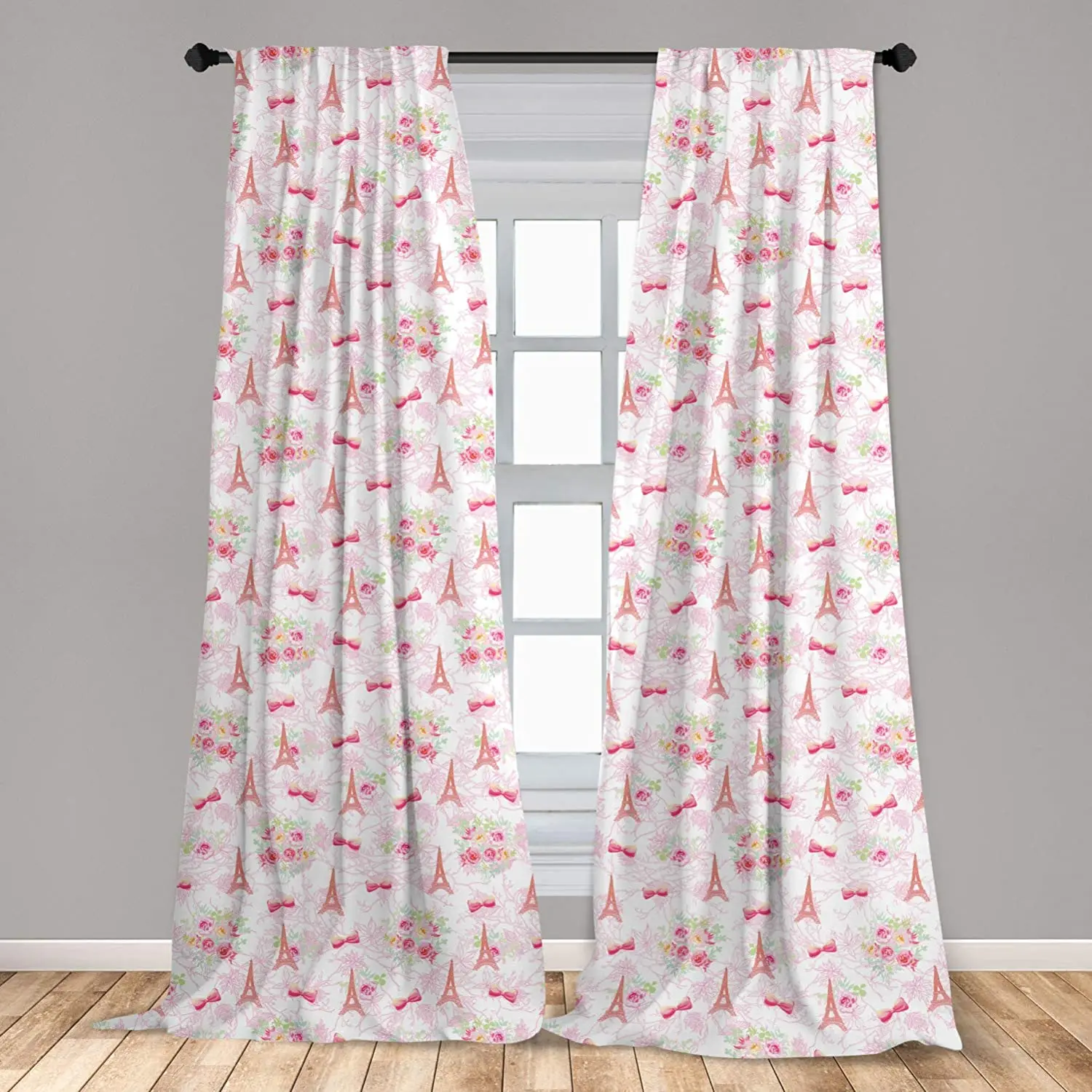 

Paris Curtains Eiffel Towers and French Bouquets Bows with Romantic Window Treatments for Living Room Bedroom Decor