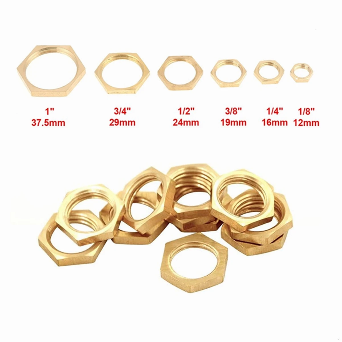 1PC Brass Hex Lock Nuts Pipe Fitting M10 M12 M14 M16 1/8\